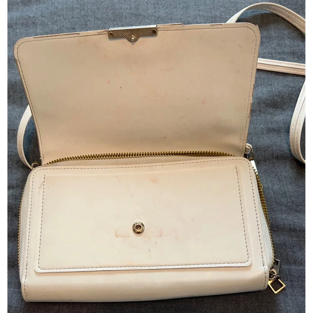 Forever LengRui Cream White Crossbody Wallet Bag Rhinestone Accents Organizer